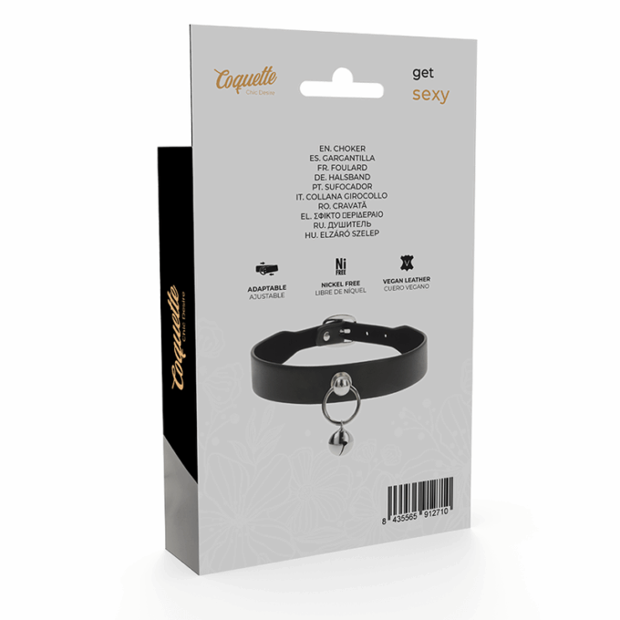 COQUETTE CHIC DESIRE - COLAR DE COURO VEGANO MULHER ACESSÓRIO DE CHOCALHO