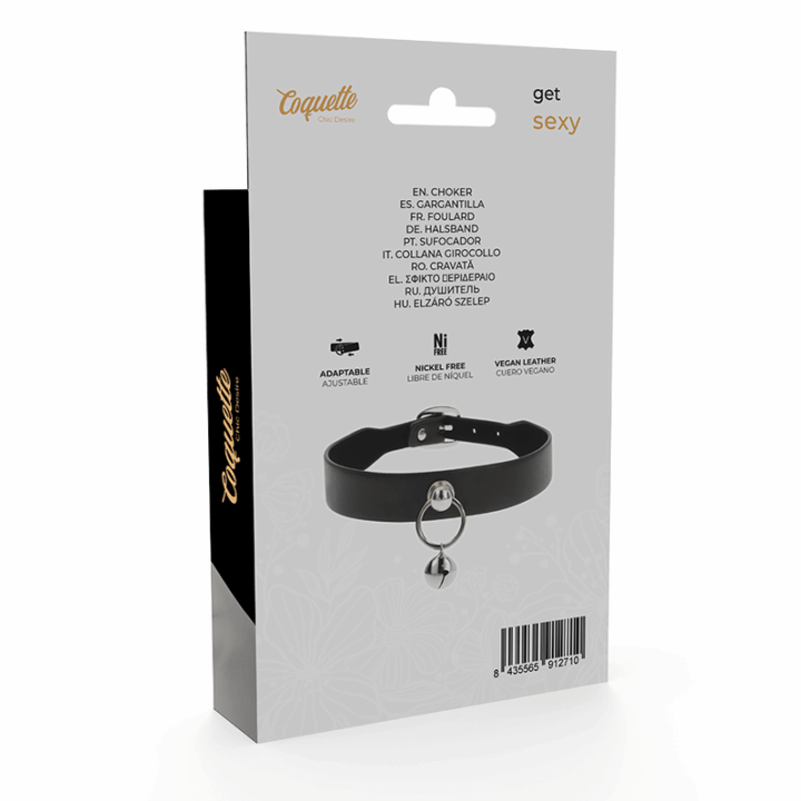 COQUETTE CHIC DESIRE - COLAR DE COURO VEGANO ACESSÓRIO MULHER CHOCALHO/ARO