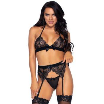 Leg Avenue - Three Pieces Set Top, Garter Belt And G-string M