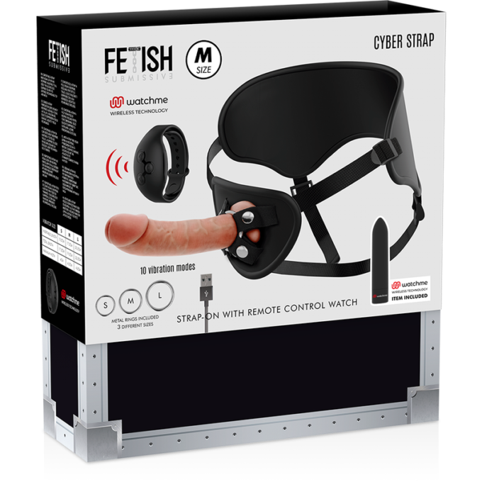 Fetish Submissive Cyber Strap - Harness With Dildo And Bullet Remote Control Watchme M Technology