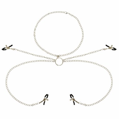 OHMAMA FETISH 4 PINÇAS DE NIPPLE COM COLAR DE CORRENTE