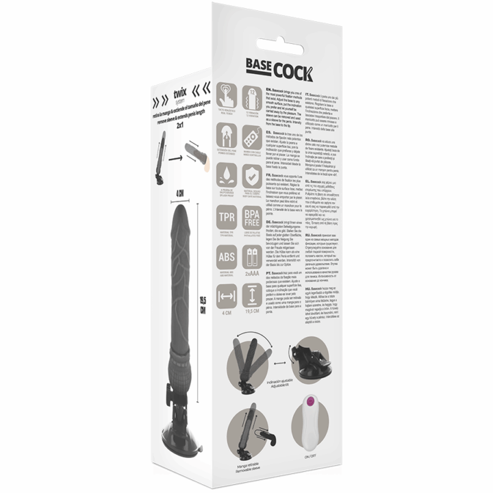 BASECOCK - REALISTIC VIBRATOR REMOTE CONTROL BLACK 19.5 CM -O- 4 CM