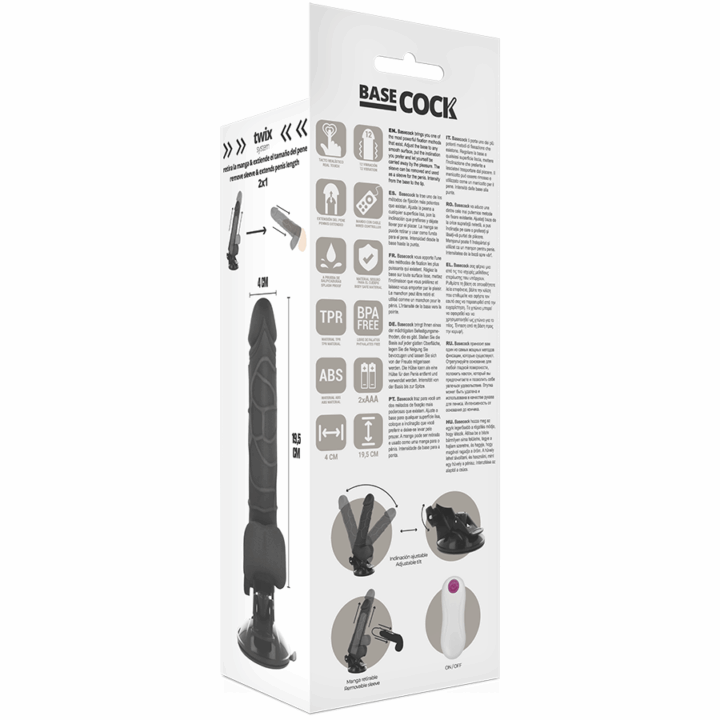 BASECOCK - CONTROLE REMOTO VIBRADOR REALÍSTICO BASECOCK PRETO 19,5 CM