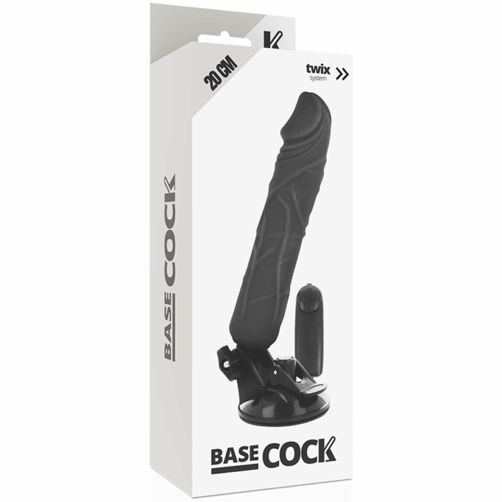BASECOCK - VIBRADOR REALÍSTICO DE CONTROLE REMOTO PRETO COM TESTÍCULOS 20 CM -O- 4 CM