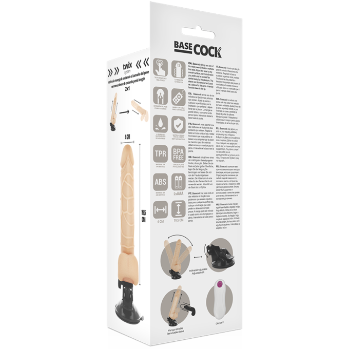Basecock - Realistic Vibrator Remote Control Natural With Testicles 19.5 Cm -o- 4 Cm