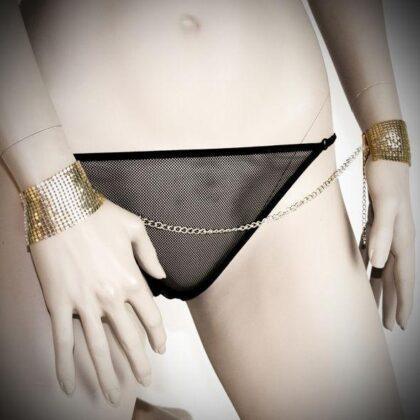 BIJOUX-DESIRE-METALLIQUE-DESIR-METALLIQUE-BLACK-MESH-GOLD-HANDCUFFS-1