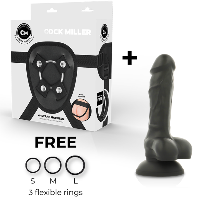 Cock Miller - Harness + Silicone Density Cocksil Articulable Black 13 Cm