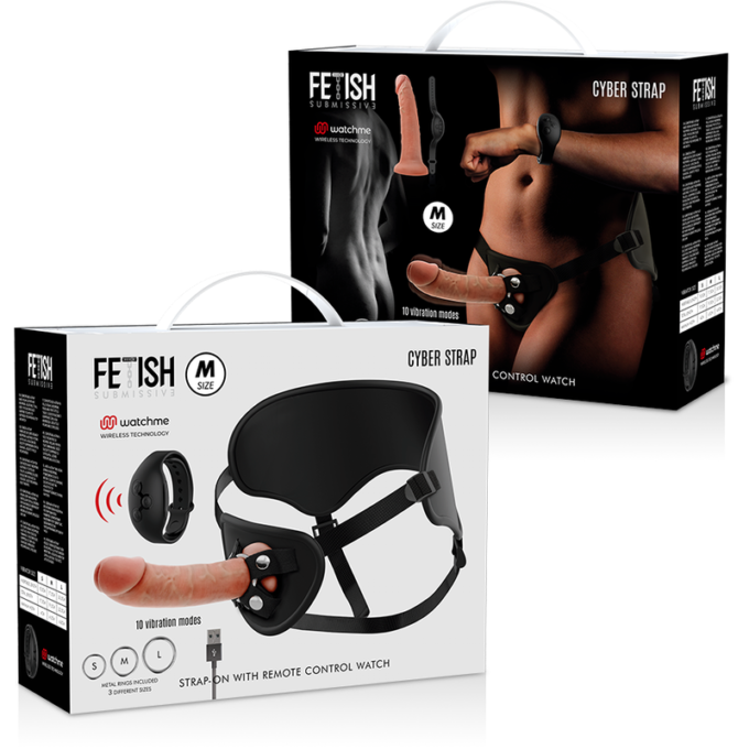 Fetish Submissive Cyber Strap - Harness With Remote Control Dildo Watchme M Technology