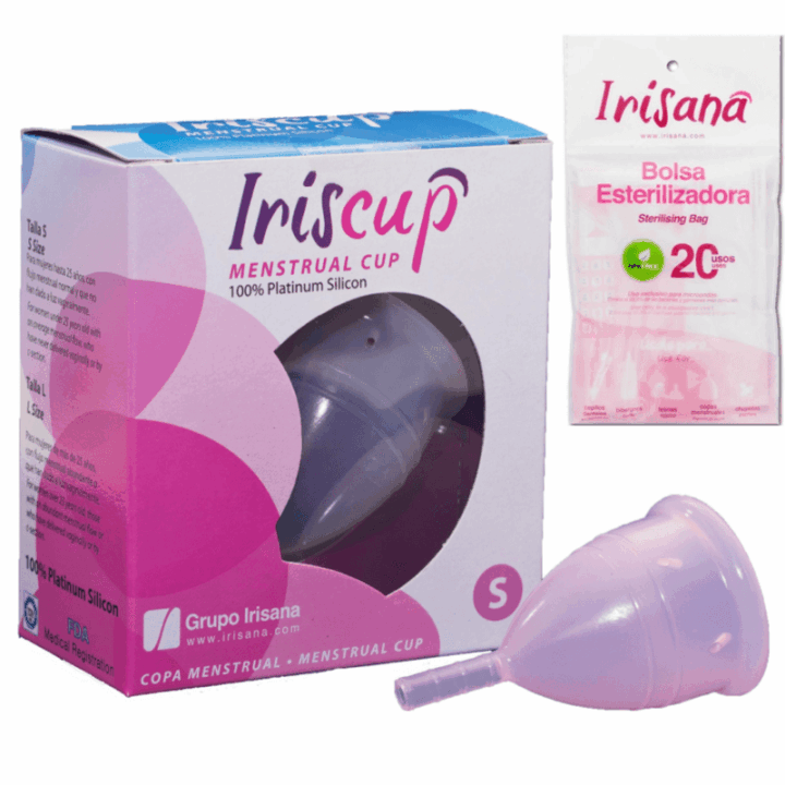 IRISCUP - COPO MÊS PEQUENO ROSA A + SACO ESTERILIZADOR GRATUITO