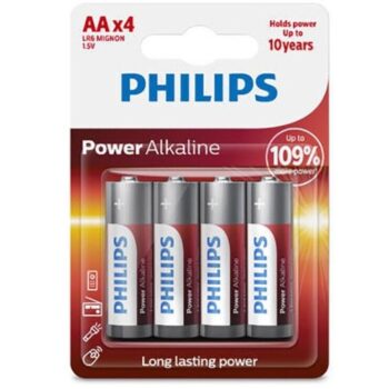 Philips - Power Alkaline Battery Aa Lr6 Pack 4