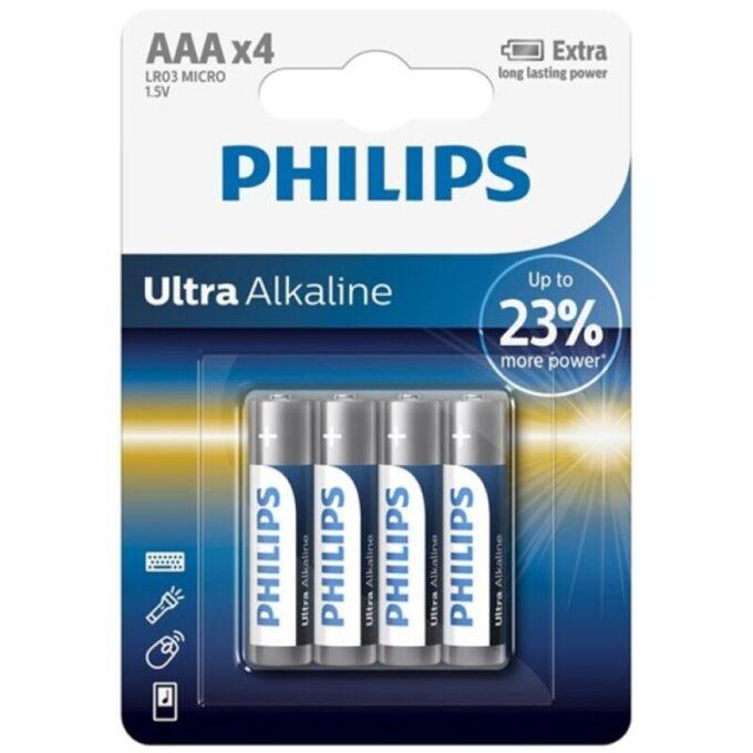 Philips - Ultra Alkaline Battery Aaa Lr03 4 Unit