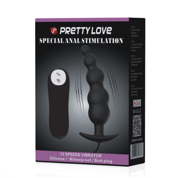 Pretty Love - Anal Plug Silicone Extra Stimulation And 12 Vibration Modes Black