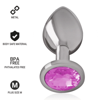 Intense - Aluminum Metal Anal Plug With Pink Crystal Size M