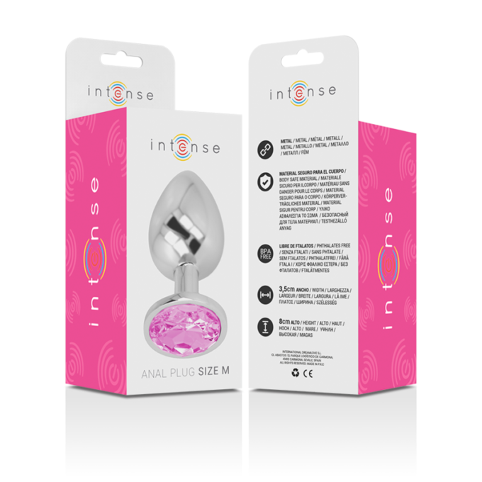 Intense - Aluminum Metal Anal Plug With Pink Crystal Size M