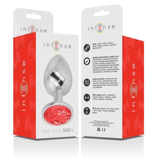 Intense - Aluminum Metal Anal Plug With Red Crystal Size L