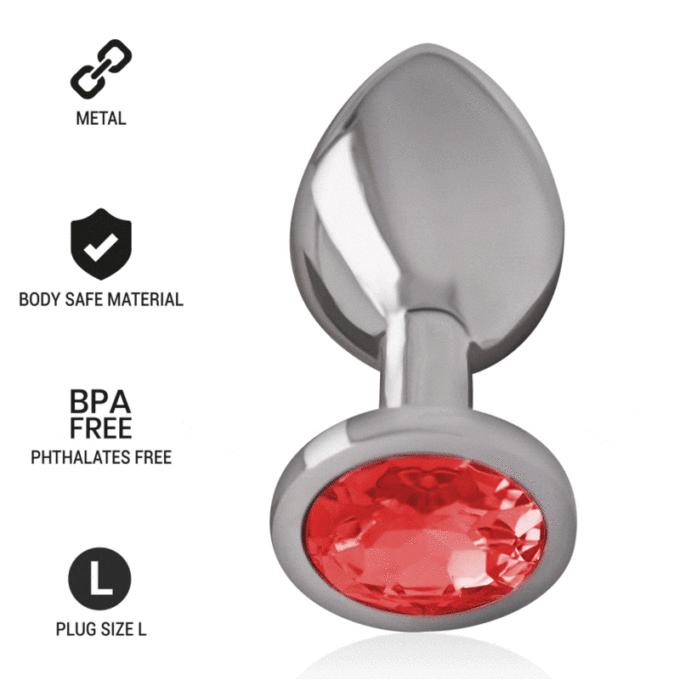 Intense - Aluminum Metal Anal Plug With Red Crystal Size L