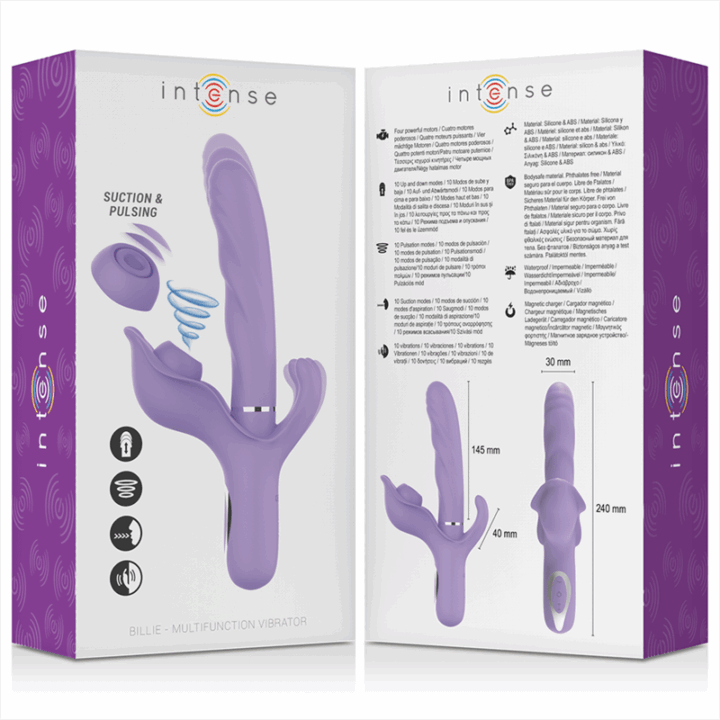 INTENSE - VIBRADOR DE SUCÇÃO MULTIFUNCIONAL BILLIE RECARREGÁVEL COM BOTÃO ROXO