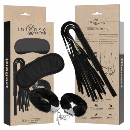 INTENSE - FETISH PLAYSET ERÓTICO 1 COM ALGEMAS, MSCARA CEGA E FLOGGER