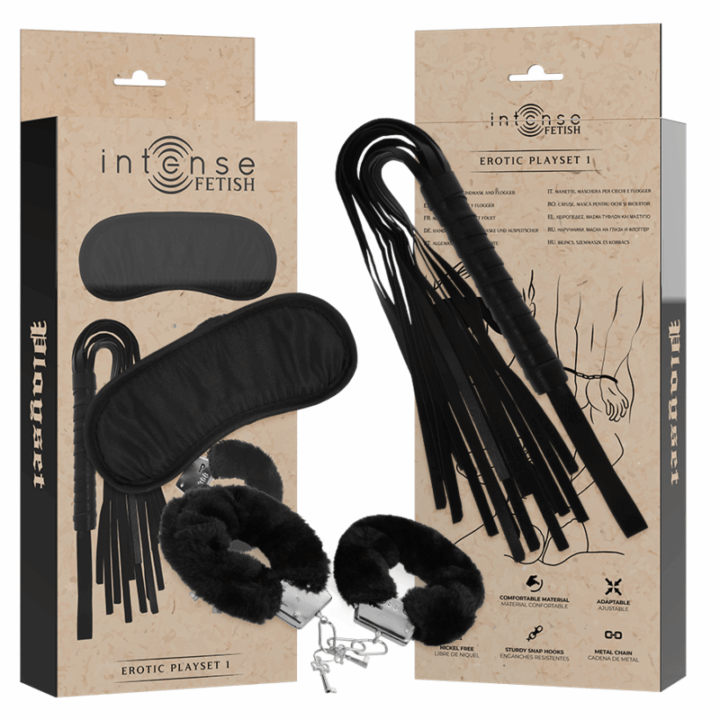 INTENSE - FETISH PLAYSET ERÓTICO 1 COM ALGEMAS, MSCARA CEGA E FLOGGER