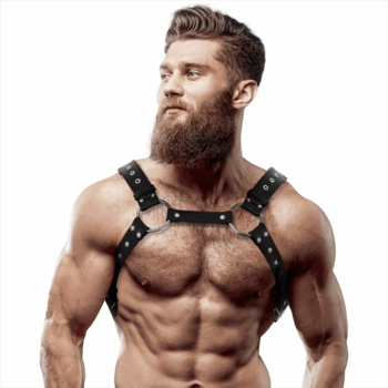 FETISH SUBMISSIVE ATTITUDE - ARNÊS DE PEITORAL DE COURO ECOLÓGICO MASCULINO COM TACHAS