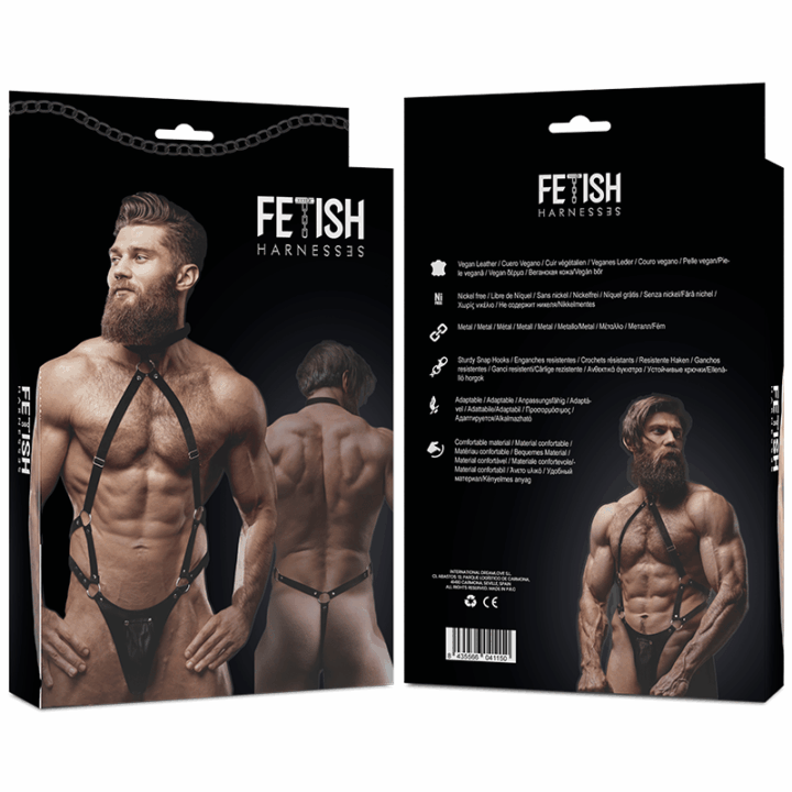 FETISH SUBMISSIVE ATTITUDE - ARNÊS DE COURO ECOLÓGICO MASCULINO COM TIRAS JOGADORAS