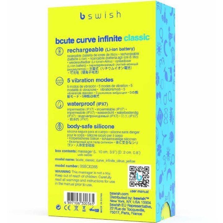 B SWISH - BCUTE CURVE INFINITE CLASSIC RECARREGVEL VIBRADOR DE SILICONE AMARELO