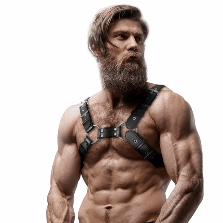 FETISH SUBMISSIVE ATTITUDE - ARNÊS DE BULLDOG DE PEITO DE COURO ECOLÓGICO AJUSTVEL PARA HOMENS