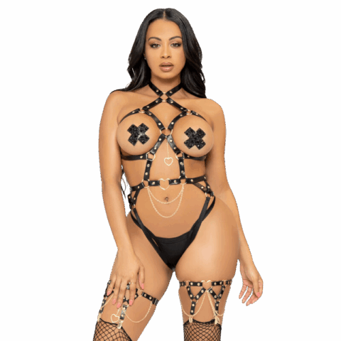 LEG AVENUE - KINK - ARNÊS DE ANEL DE CORAO TEDDY TAMANHO L - PRETO