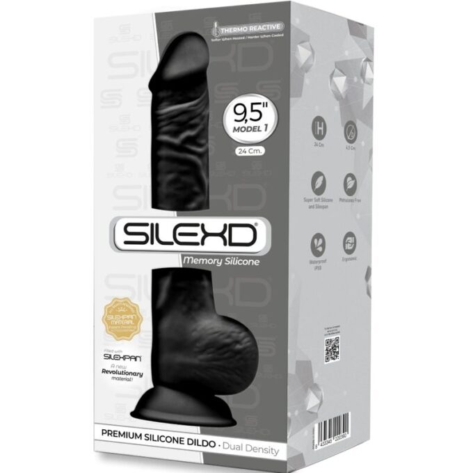 Silexd - Model 1 Realistic Penis Premium Silexpan Silicone Black 24 Cm