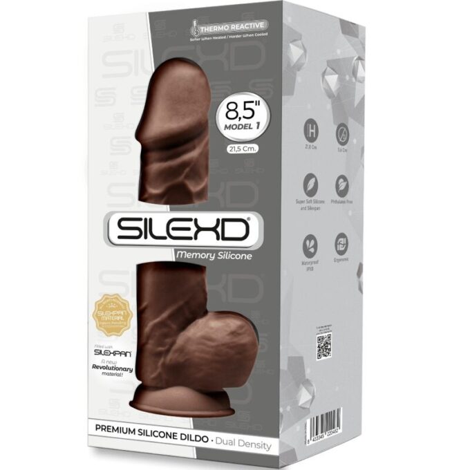 Silexd - Model 1 Realistic Penis Premium Silexpan Silicone Brown 21.5 Cm