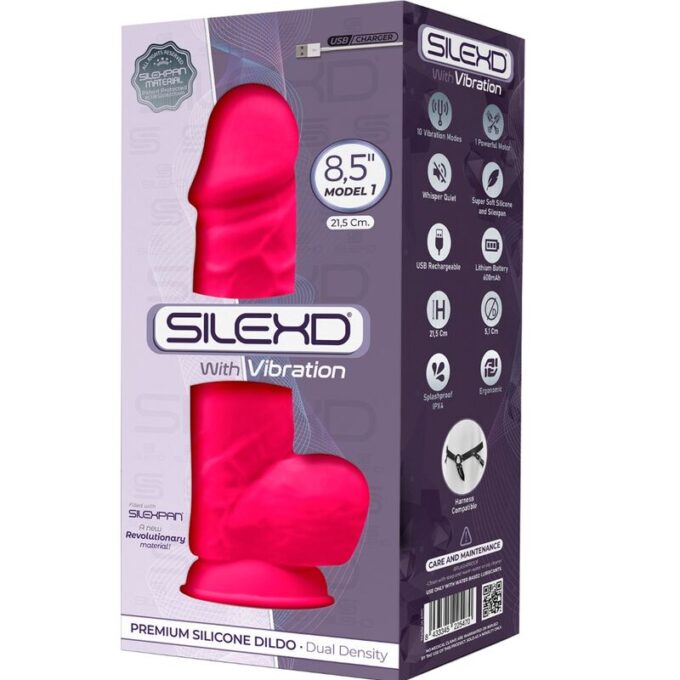 Silexd - Model 1 Realistic Penis Vibrator Silicone Premium Silexpan Fuchsia 21.5 Cm
