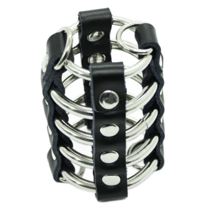 OHMAMA FETISH - GAIOLA PARA PÊNIS COM ANÉIS DE METAL E ALAS DE COURO