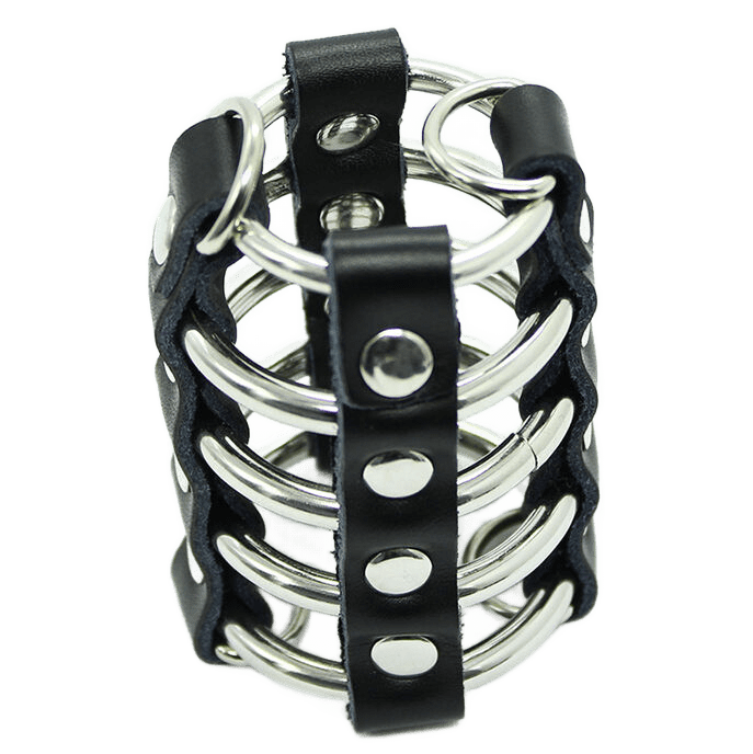 OHMAMA FETISH - GAIOLA PARA PÊNIS COM ANÉIS DE METAL E ALAS DE COURO