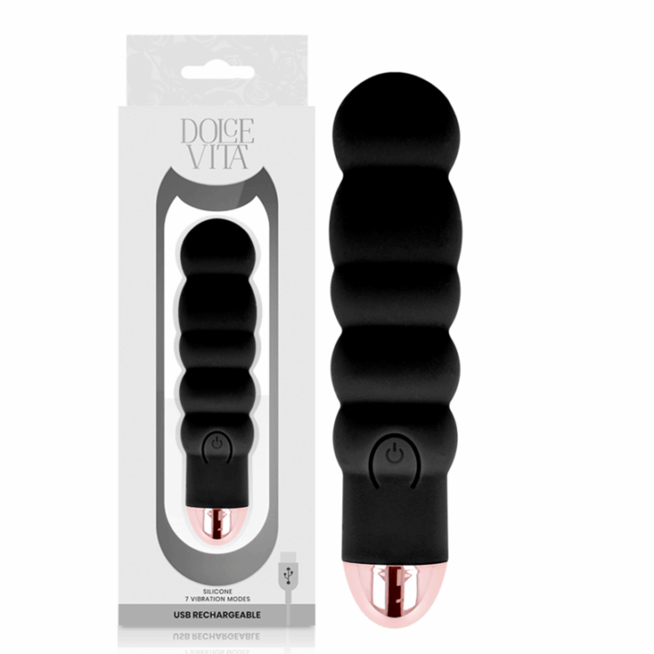DOLCE VITA - VIBRADOR RECARREGÁVEL SEIS PRETO 7 VELOCIDADES
