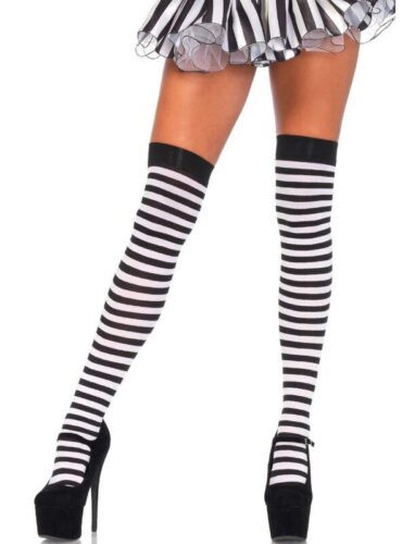 LEG AVENUE - BLACK/WHITE STRIPED HIGH SOCKS
