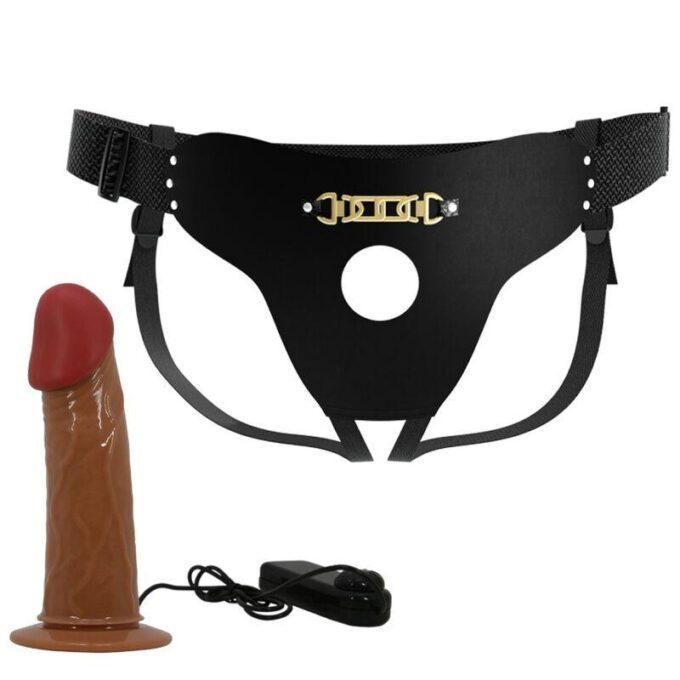 PRETTY LOVE - STARKS CUECAS DE ARNÊS DILDO VIBRAO MULTI-VELOCIDADE 17,5 CM CASTANHO CLARO
