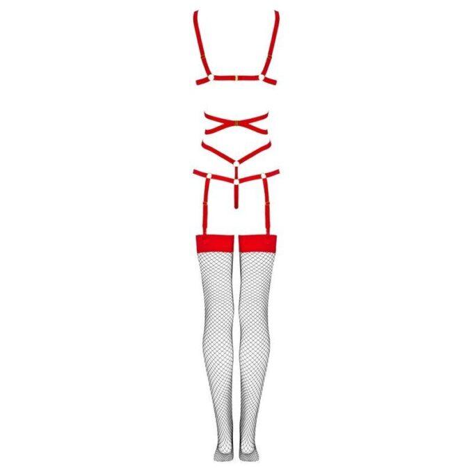 LIVCO CORSETTI FASHION - THIARA LC 20213 CONJUNTO CORPO + MEIAS VERMELHAS S/M