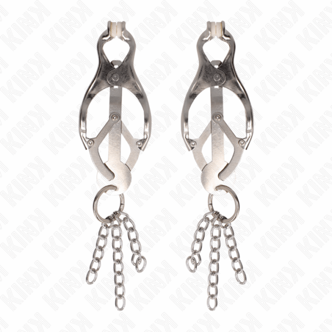 KINK - PINÇAS DE TREVO JAPONÊS COM PEQUENAS CORRENTES PRATA