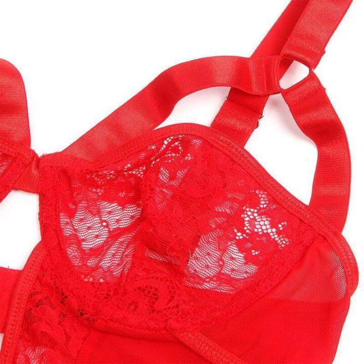 SUBBLIME - TEDDY COM LIGA COM DETALHE RENDA E TIRAS VERMELHA L/XL