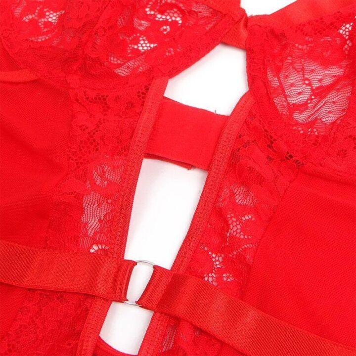 SUBBLIME - TEDDY COM LIGA COM DETALHE RENDA E TIRAS VERMELHA L/XL