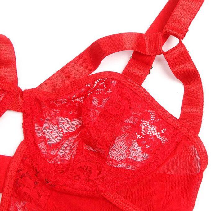 SUBBLIME - TEDDY COM LIGA COM DETALHE RENDA E TIRAS VERMELHA S/M