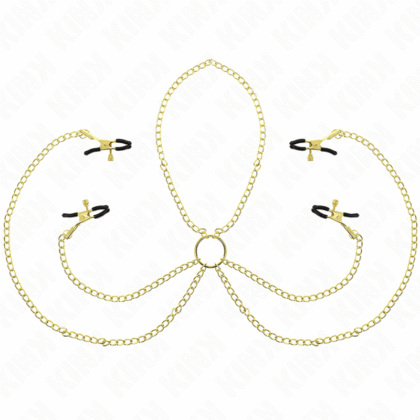 KINK - 4 PINÇAS DE BICO E CLITÓRITO AJUSTÁVEIS OURO