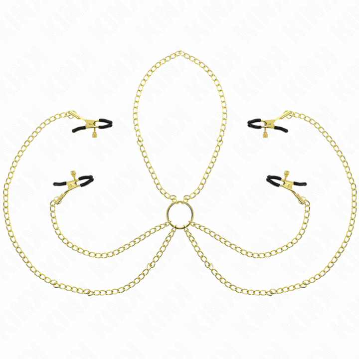 KINK - 4 PINÇAS DE BICO E CLITÓRITO AJUSTÁVEIS OURO