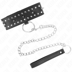 KINK-COLLAR-GAG-KINK-NECKLACE-WITH-LEASH-65-CM-WITH-SILVER-STUDS-MODEL-1-ADJUSTABLE-36-43-CM-X-5-CM-2
