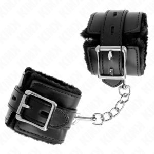 KINK-WRIST-RESTRAINT-KINK-FUR-LINED-WRIST-RESTRAINTS-WITH-SQUARE-HOLES-BLACK-AND-BLACK-BELT-ADJUSTABLE-17-29-CM-X-6-CM-1