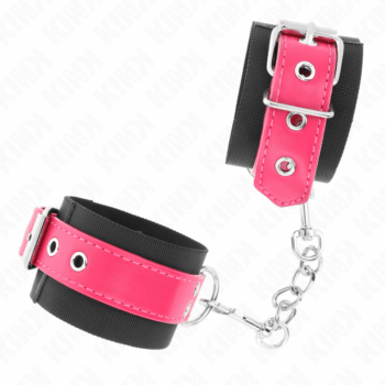 KINK-WRIST-RESTRAINT-KINK-NYLON-WRIST-RESTRAINTS-BLACK-WITH-LEATHERETTE-BELT-RASPBERRY-ROSE-ADJUSTABLE-19-29-CM-X-5.1-CM-1