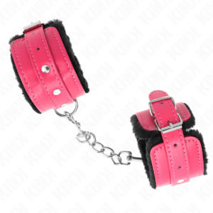 KINK-WRIST-RESTRAINT-KINK-PREMIUM-FUR-LINED-WRIST-RESTRAINTS-BLACK-WITH-RASPBERRY-ROSE-BELT-ADJUSTABLE-17-29-CM-X-6-CM-1
