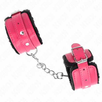 KINK-WRIST-RESTRAINT-KINK-PREMIUM-FUR-LINED-WRIST-RESTRAINTS-BLACK-WITH-RASPBERRY-ROSE-BELT-ADJUSTABLE-17-29-CM-X-6-CM-1