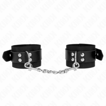 KINK - PUNHOS DE NYLON PRETO COM CINTO DE COURO PRETO AJUSTÁVEL 19-29 CM X 5,1 CM