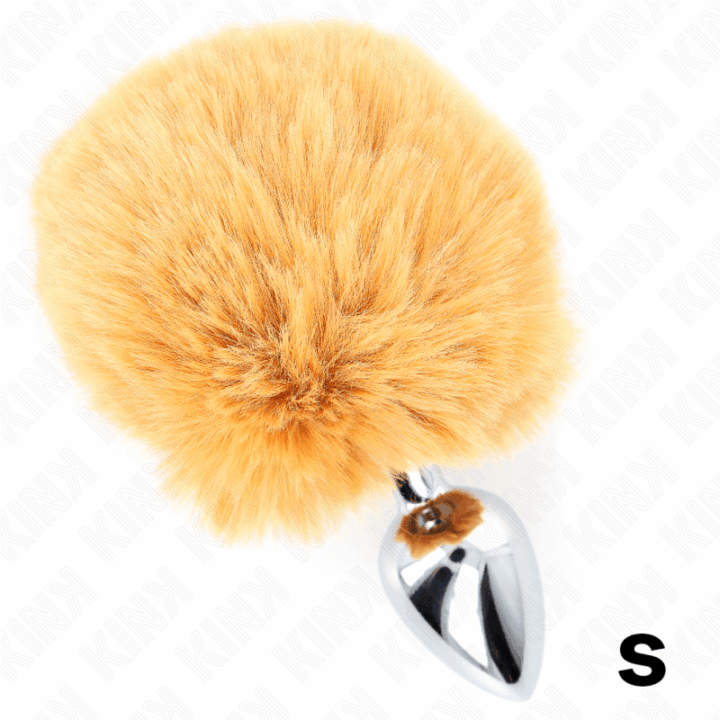 KINK - PLUG AÇO INOXIDÁVEL 7 x 3 CM COM CAUDA DE COELHO BEGE PELE 8 CM